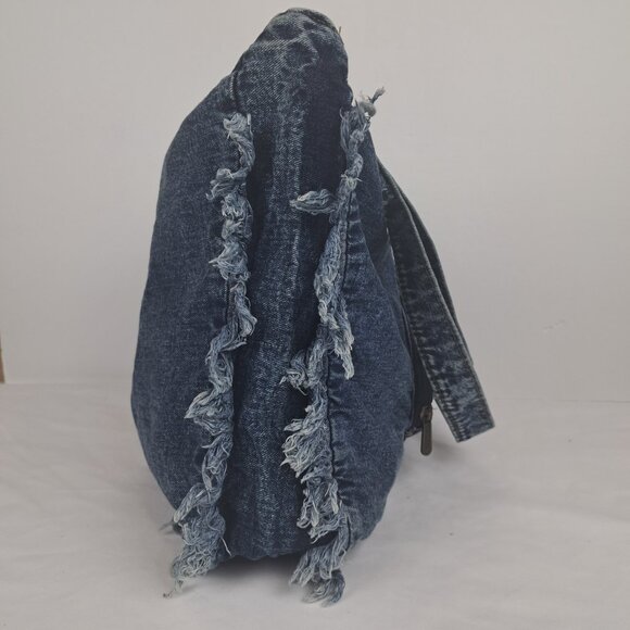 YAALI Denim Distressed Frayed Shoulder Tote Bag - Picture 6 of 16